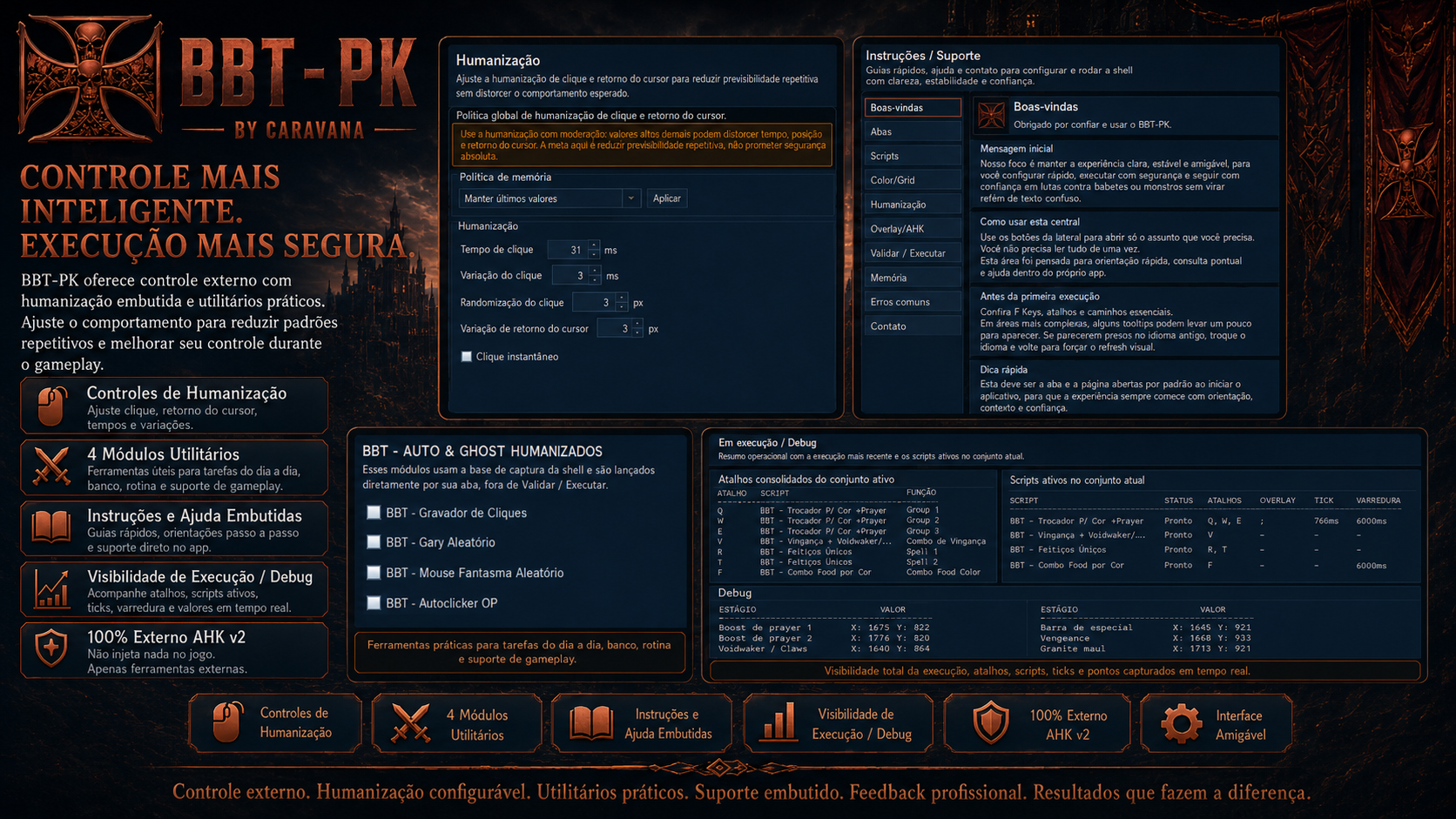 Interface BBT-PK AHK com scripts de PK, hotkeys, detecção de cor OSRS e Gear Switch by Color