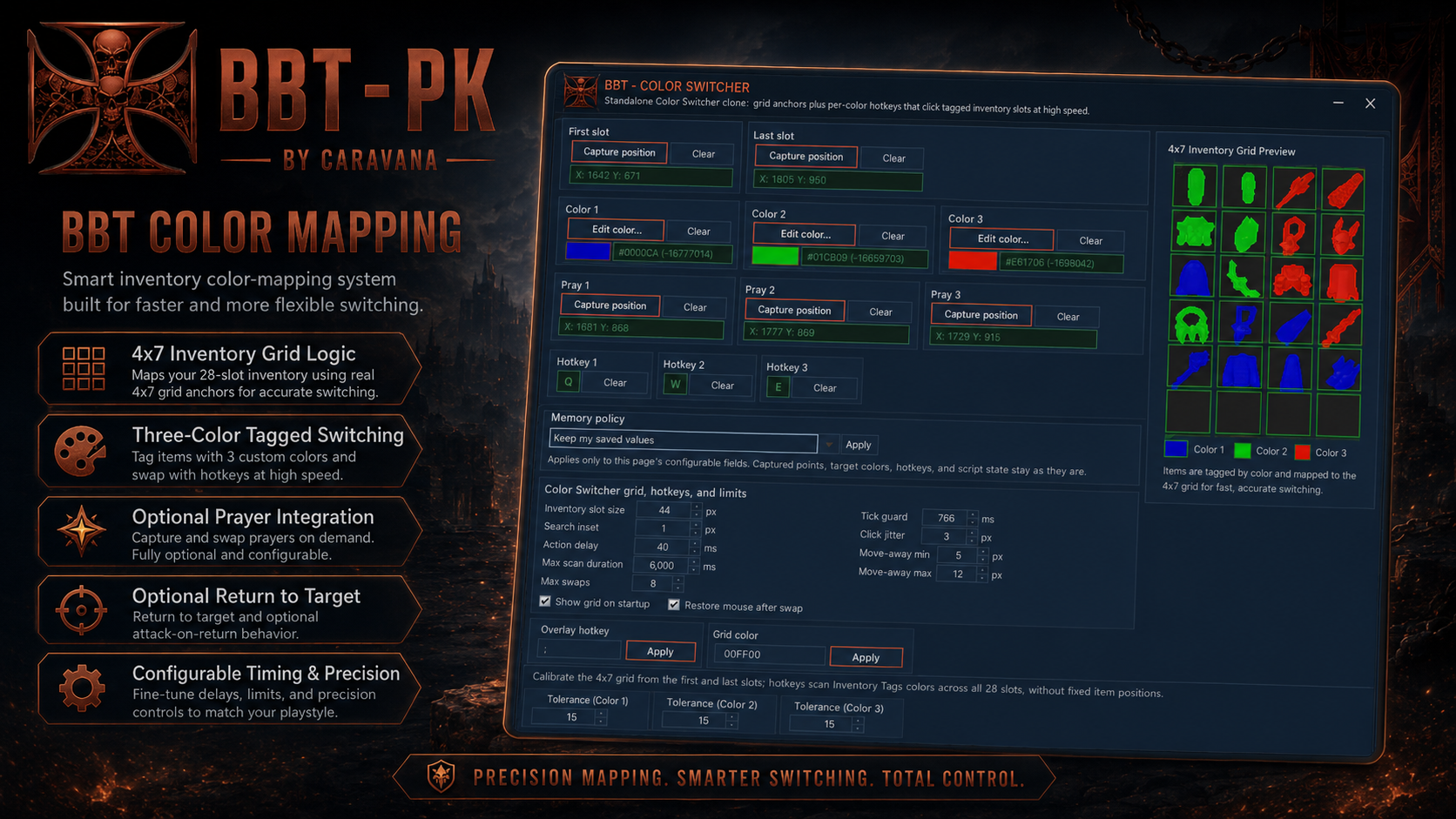 BBT-PK AHK interface with PK scripts, hotkeys, color detection OSRS and Gear Switch by Color