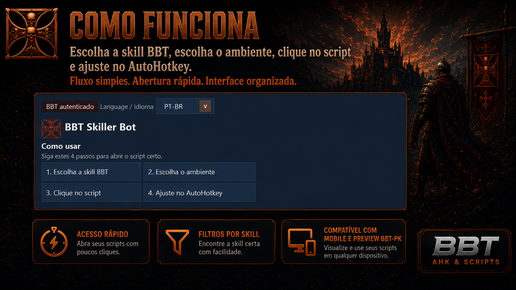Interface do BBT-Skiller BOT com scripts de skilling, scripts mobile e treino de skills no OSRS