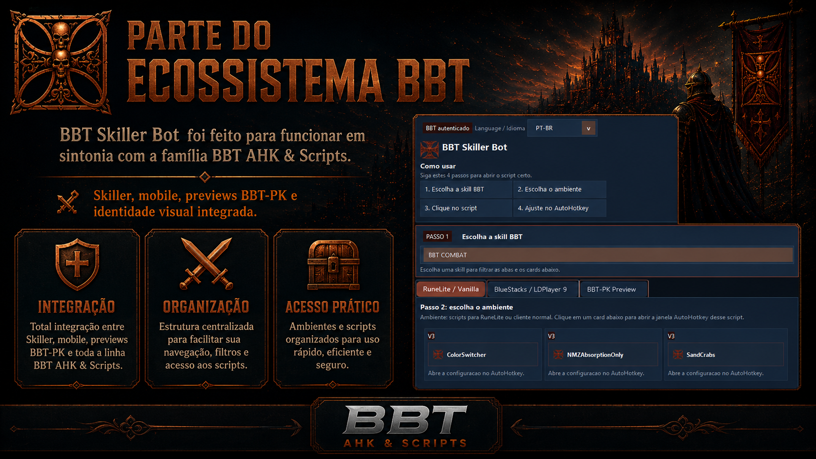 Interface do BBT-Skiller BOT com scripts de skilling, scripts mobile e treino de skills no OSRS